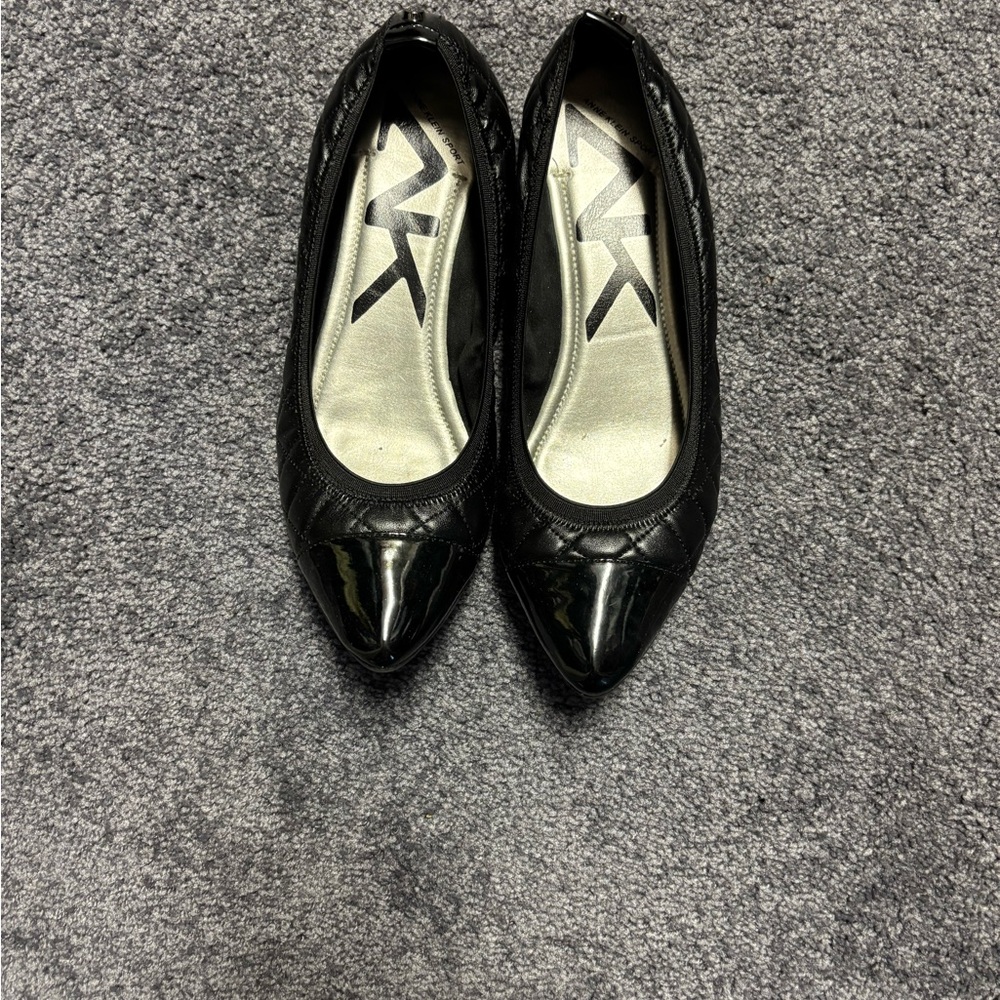 Anne Klein Black Quilted Pointed Toe Ballet Flats